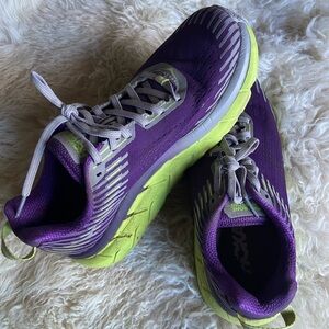 Hoka One One Women's Purple and Lime Athletic Shoes